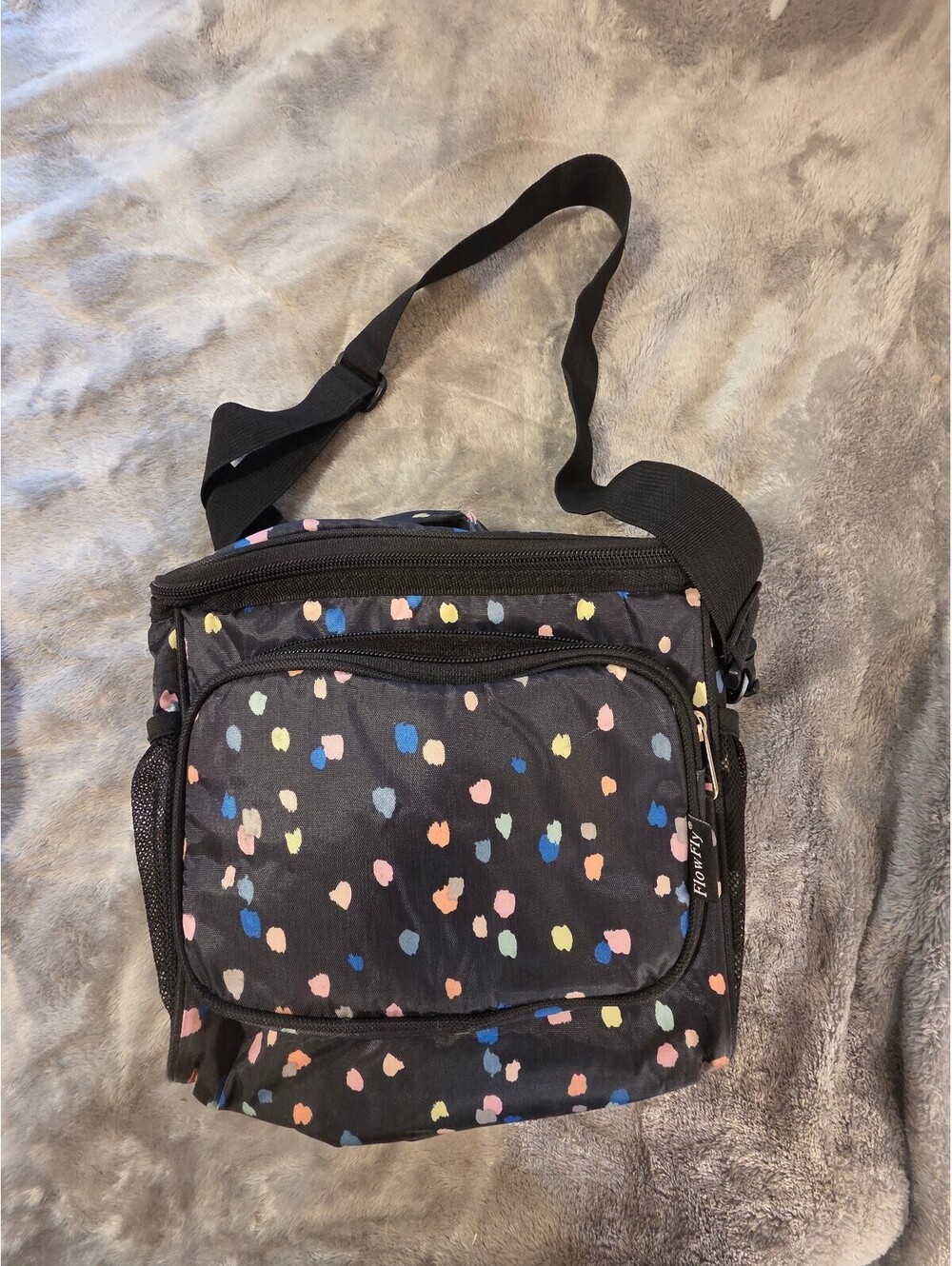 flofly black multicolor print lunch bag
